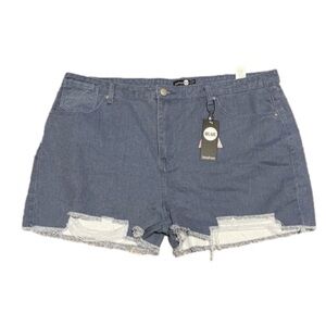 Boohoo Blue Distressed Blue Cotton & Polyester Plus Shorts Women Size 18